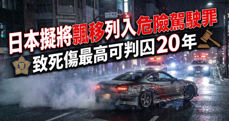 日本擬將飄移列入危險駕駛罪 致死傷最高可判囚20年